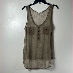 Blue Bird brown net transparent with buttons and pockets tank top size L